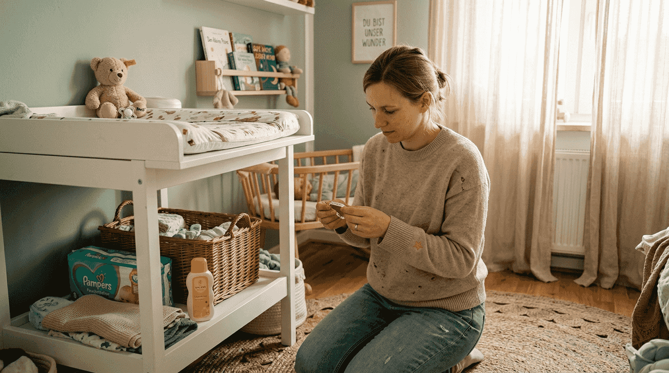 Eine Mutter prüft sorgfältig den Kinderschmuck, um sicherzugehen, dass er keine Gefahren birgt.