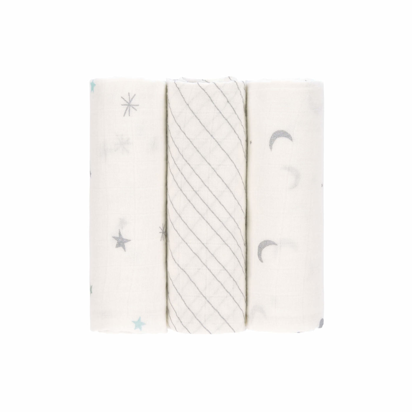 Muslin Swaddle 3er Set - Stars & Moon silver
