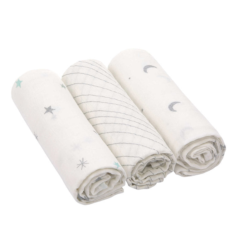 Muslin Swaddle 3er Set - Stars & Moon silver
