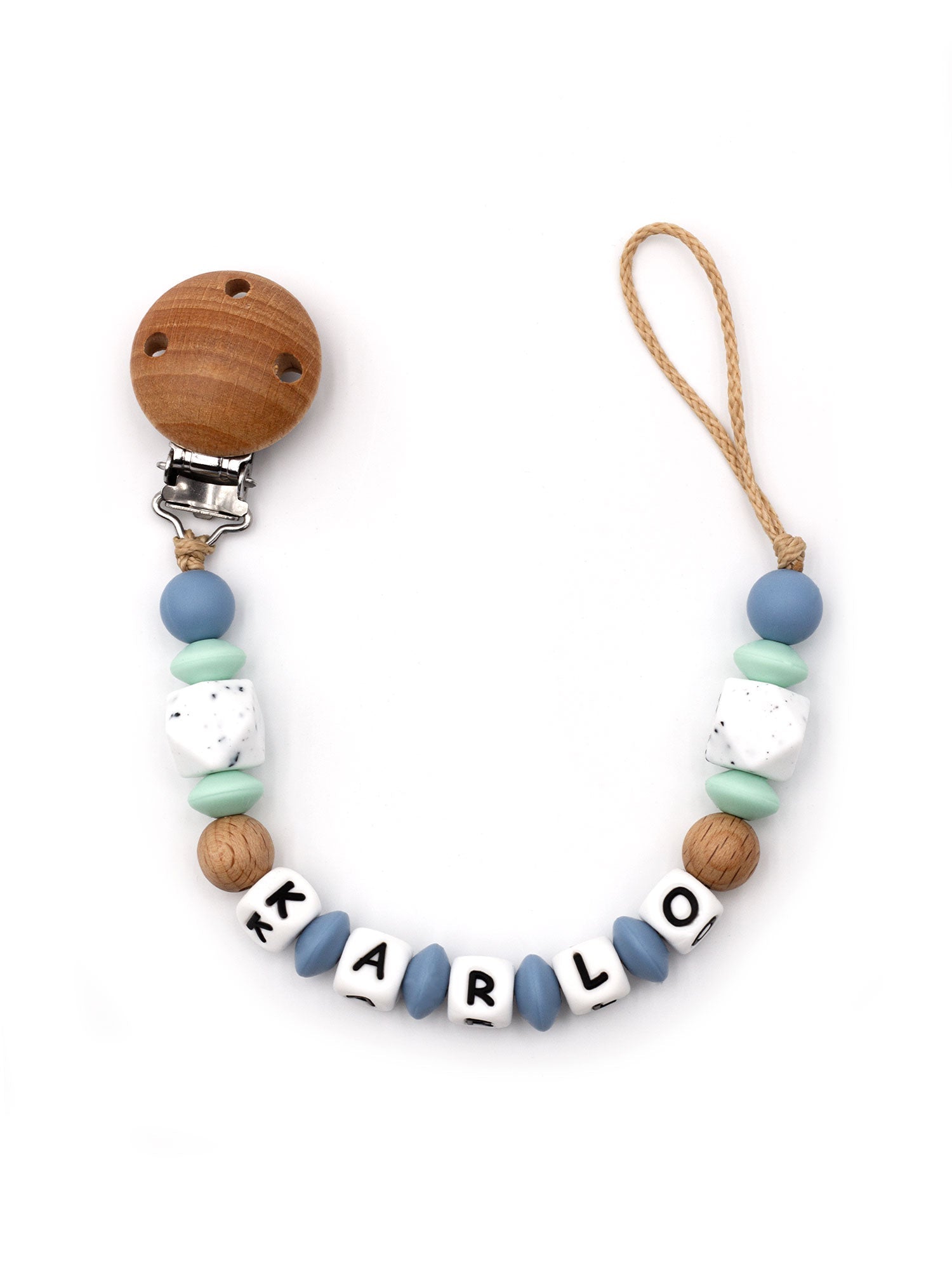 Schnullerkette mit Namen - Ajok mint blau