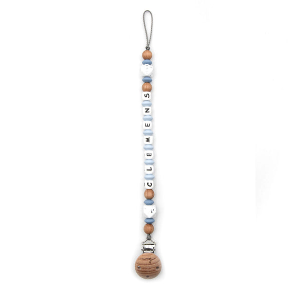 Pacifier chain with name - Magic Sparkle Blue