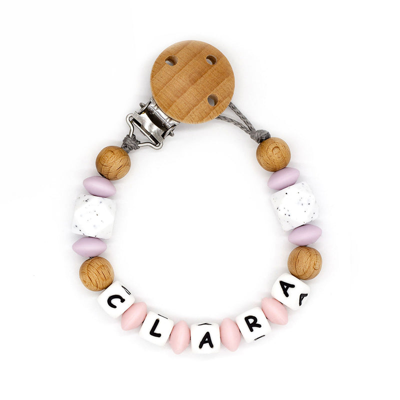 Pacifier chain with name - Magic Sparkle Rose