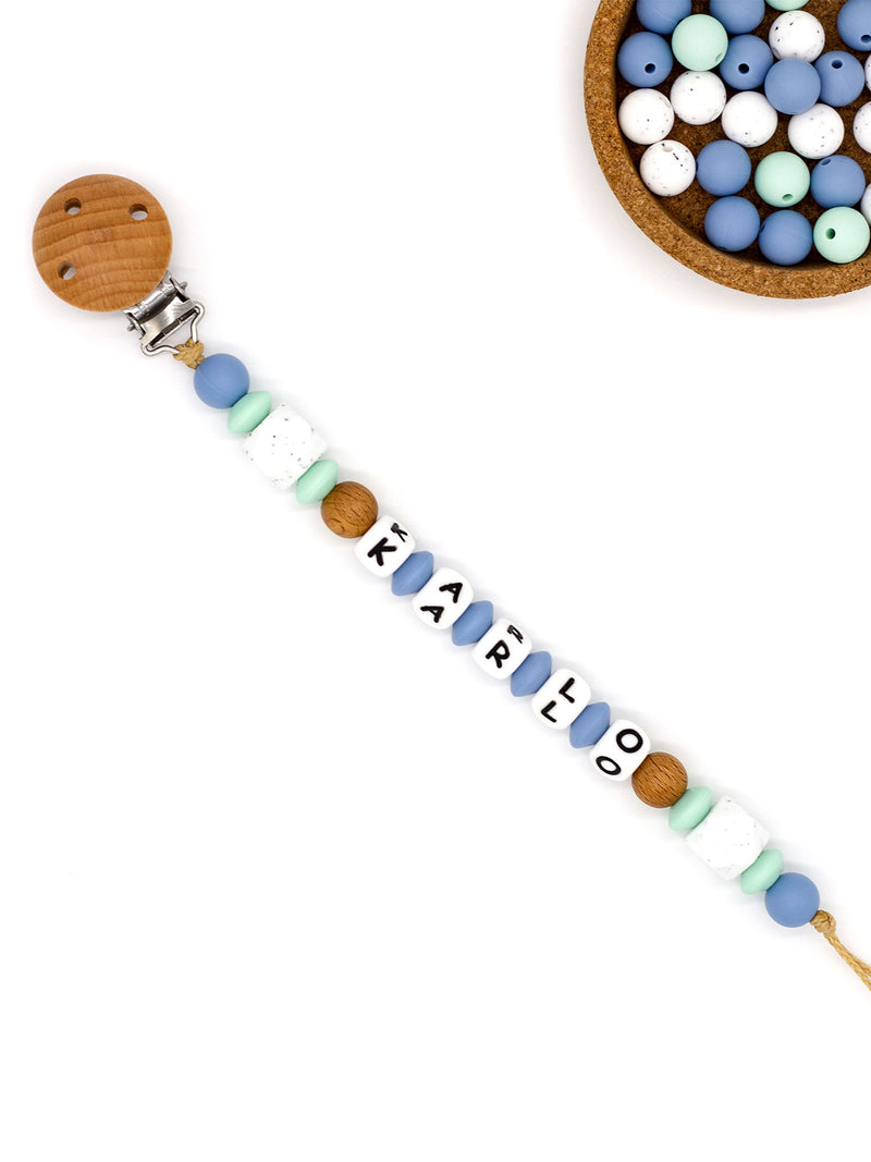 Pacifier chain with name - Ajok mint blue
